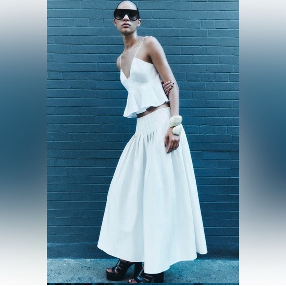 NWT Zara Cotton Blend Box Pleated Midi Skirt - Picture 2 of 10